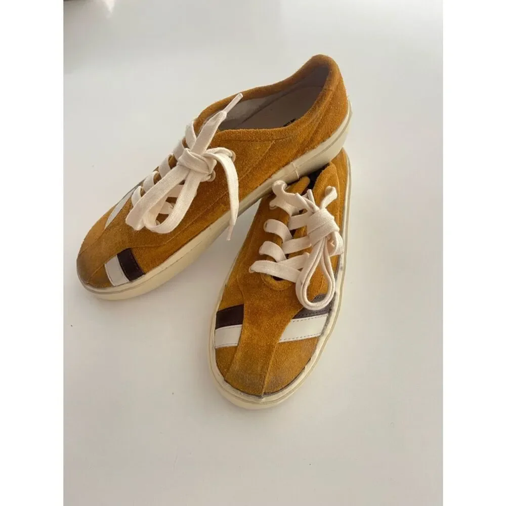 Re/Done 70’s low top striped brow suede sneakers athletic shoes size 6.5